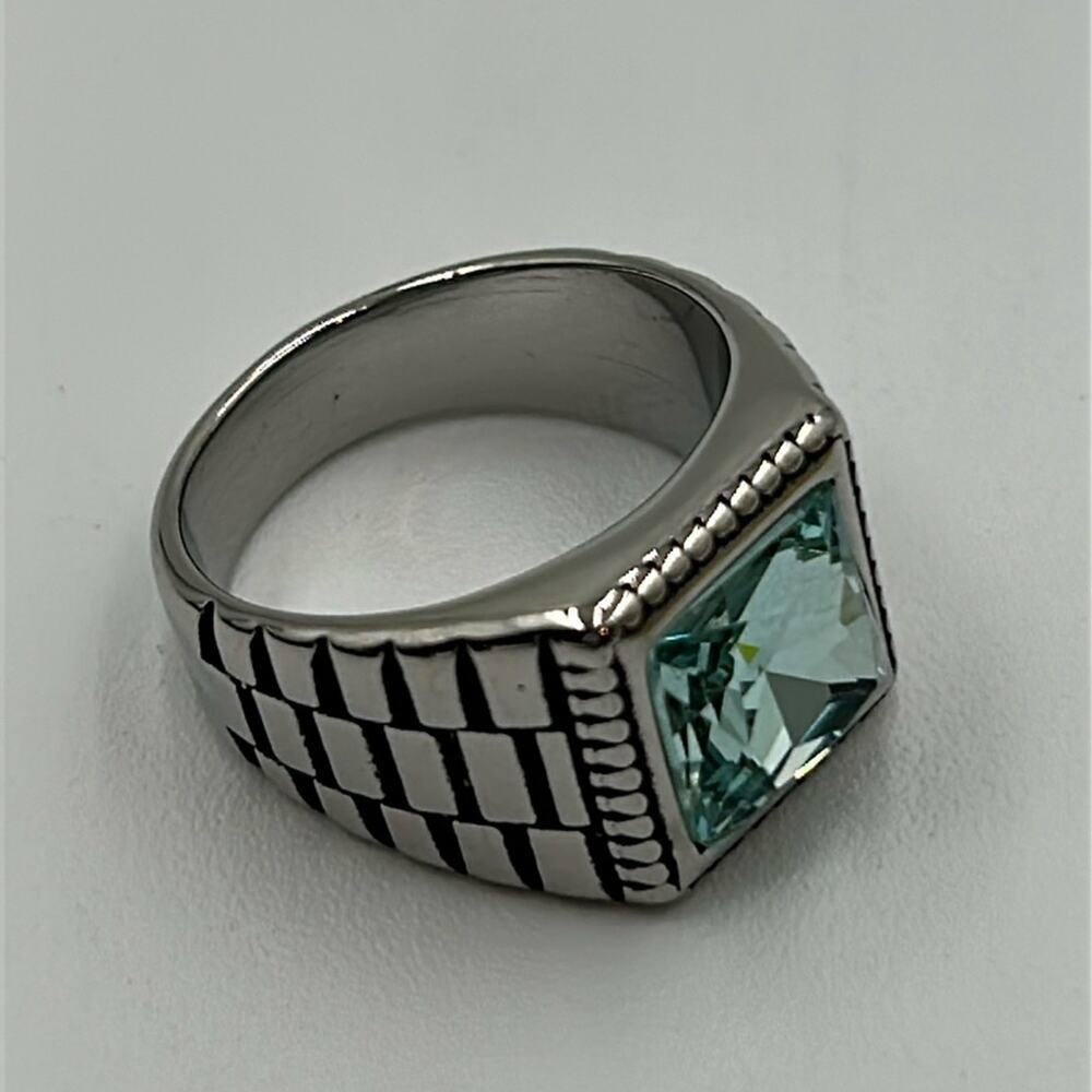 Aqua Cubic Zirconia Handmade Men's Ring Size 10 1/2 NWT